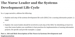 The Nurse Leader and the Systems Development Life Cycle