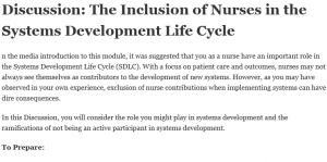 Discussion: The Inclusion of Nurses in the Systems Development Life Cycle