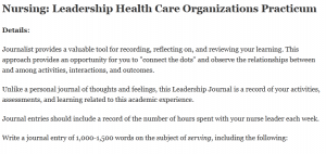 Nursing: Leadership Health Care Organizations Practicum