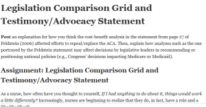 Legislation Comparison Grid and Testimony/Advocacy Statement