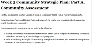 Week 3 Community Strategic Plan: Part A, Community Assessment