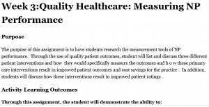Week 3:Quality Healthcare: Measuring NP Performance