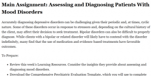 Main Assignment: Assessing and Diagnosing Patients With Mood Disorders