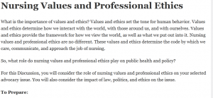 Nursing Values and Professional Ethics