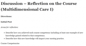 Discussion – Reflection on the Course (Multidimensional Care I)