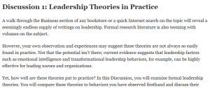 Discussion 1: Leadership Theories in Practice