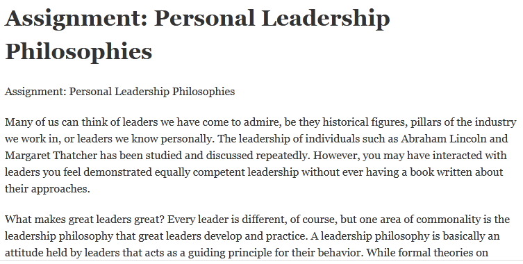 assignment personal leadership philosophies