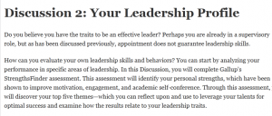 Discussion 2: Your Leadership Profile