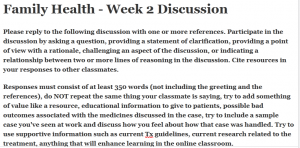 Family Health - Week 2 Discussion