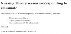 Nursing Theory scenario/Responding to classmate