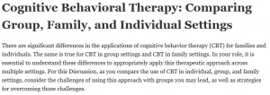 Cognitive Behavioral Therapy: Comparing Group, Family, and Individual Settings