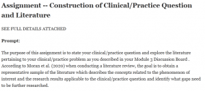 Assignment -- Construction of Clinical/Practice Question and Literature