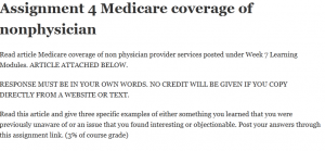 Assignment 4 Medicare coverage of nonphysician