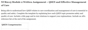 NUR2115 Module 2 Written Assignment – QSEN and Effective Management of Care