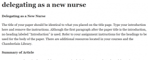 delegating as a new nurse