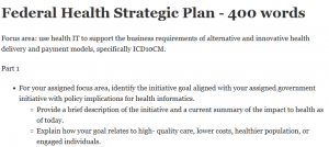 Federal Health Strategic Plan - 400 words