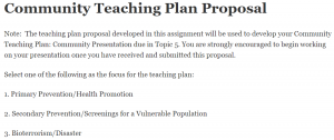 Community Teaching Plan Proposal