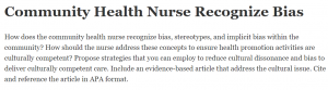 Community Health Nurse Recognize Bias