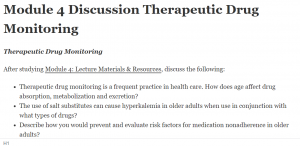 Module 4 Discussion Therapeutic Drug Monitoring