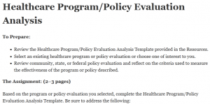 Healthcare Program/Policy Evaluation Analysis 