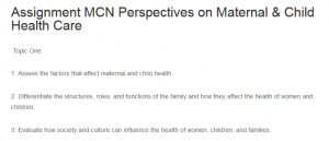 Assignment MCN Perspectives on Maternal & Child Health Care