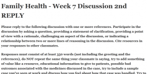 Family Health - Week 7 Discussion 2nd REPLY