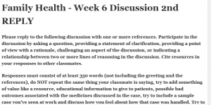 Family Health - Week 6 Discussion 2nd REPLY