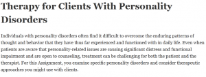 Therapy for Clients With Personality Disorders