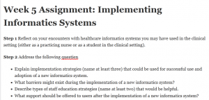 Week 5 Assignment: Implementing Informatics Systems