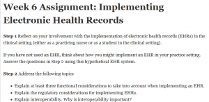 Week 6 Assignment: Implementing Electronic Health Records