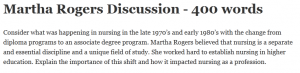 Martha Rogers Discussion - 400 words