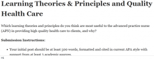 Learning Theories & Principles and Quality Health Care