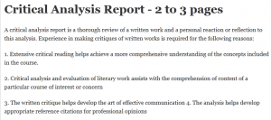Critical Analysis Report - 2 to 3 pages