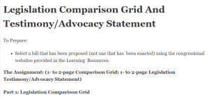 Legislation Comparison Grid And Testimony/Advocacy Statement