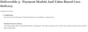 Deliverable 3 - Payment Models And Value-Based Care Delivery