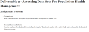 Deliverable 2 - Assessing Data Sets For Population Health Management