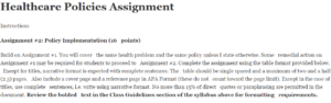 Healthcare Policies Assignment