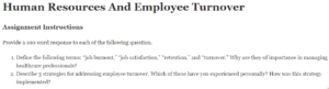 Human Resources And Employee Turnover
