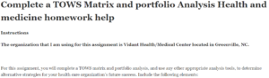 Complete a TOWS Matrix and portfolio Analysis Health and medicine homework help