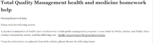 Total Quality Management health and medicine homework help