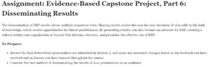 Assignment: Evidence-Based Capstone Project, Part 6: Disseminating Results