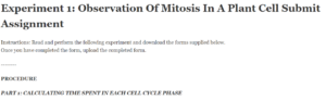 Experiment 1: Observation Of Mitosis In A Plant Cell Submit Assignment