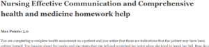 Nursing Effective Communication and Comprehensive health and medicine homework help