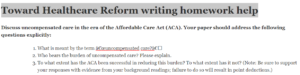 Toward Healthcare Reform writing homework help