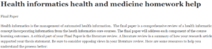 Health informatics health and medicine homework help